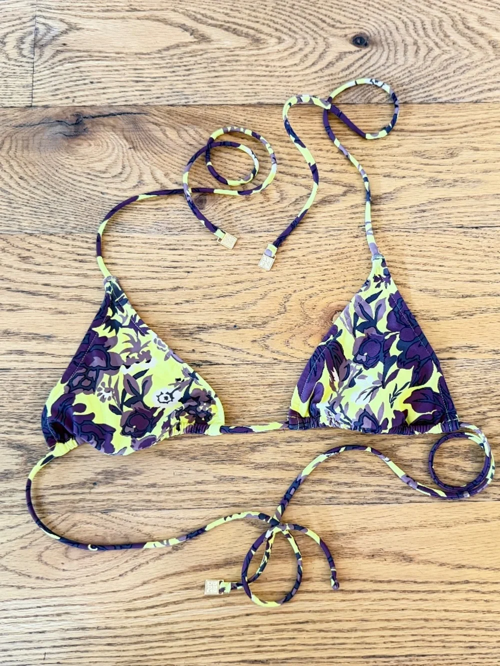 Tory Burch Yellow and Brown Bikini Top (Size XS)